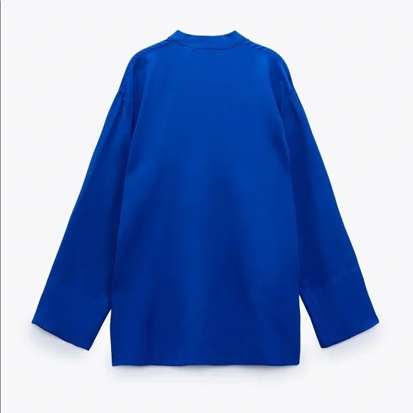 ZARA NEW WOMAN SS21 BLUISH FLOWING BLOUSE WITH VENTS - Picture 9 of 9